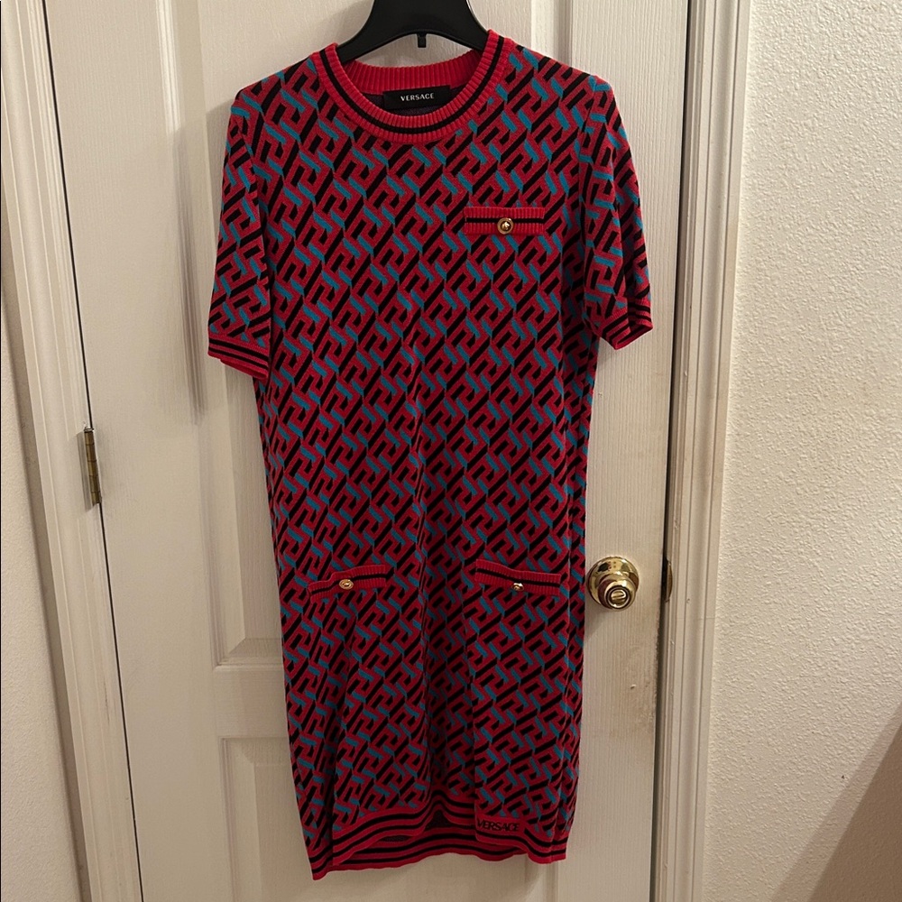 Versace Red and Blue Patterned Dress